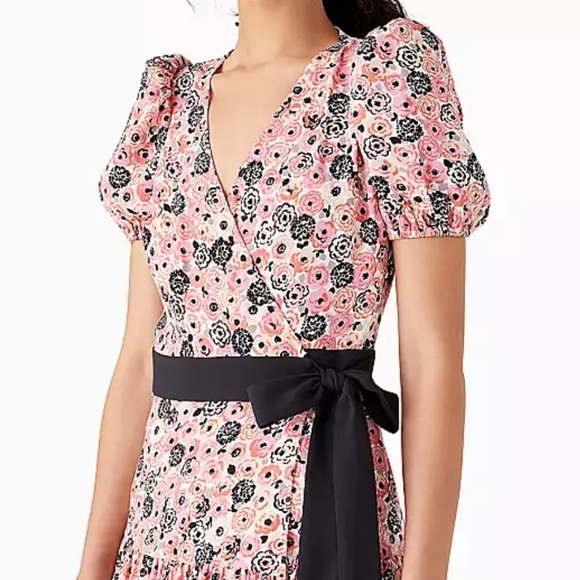 KATE SPADE Rosette Blooms Wrap Dress, Pink with black and white - Picture 2 of 5